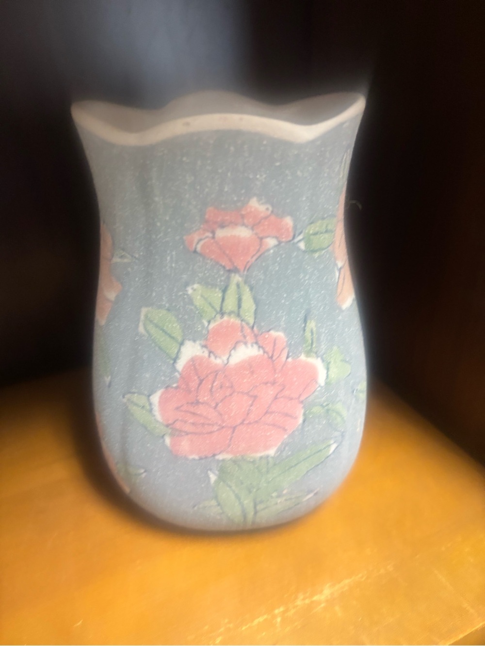 Vintage Floral Ceramic Vase in Blue and Pink - Home Accents